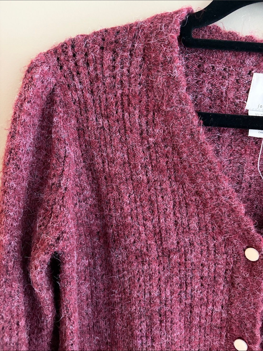 Joie Raspberry Button-Front V-Neck Ribbed Cardigan size XS - Picture 3 of 12